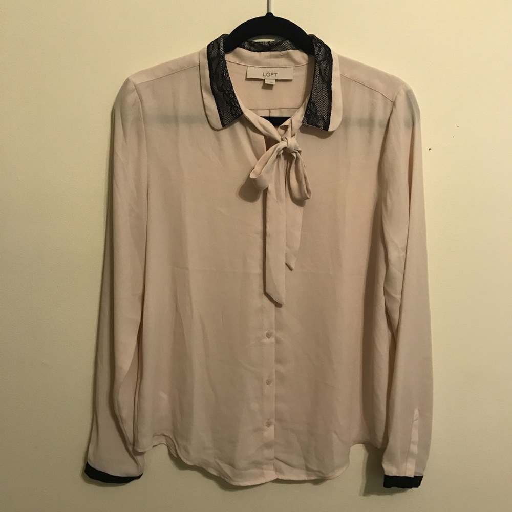 Loft Lace Collar Tie Neck Blouse